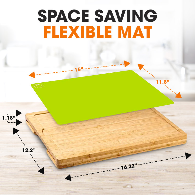 Bamboo Cutting Board Set with Color-Coded Flexible Mats