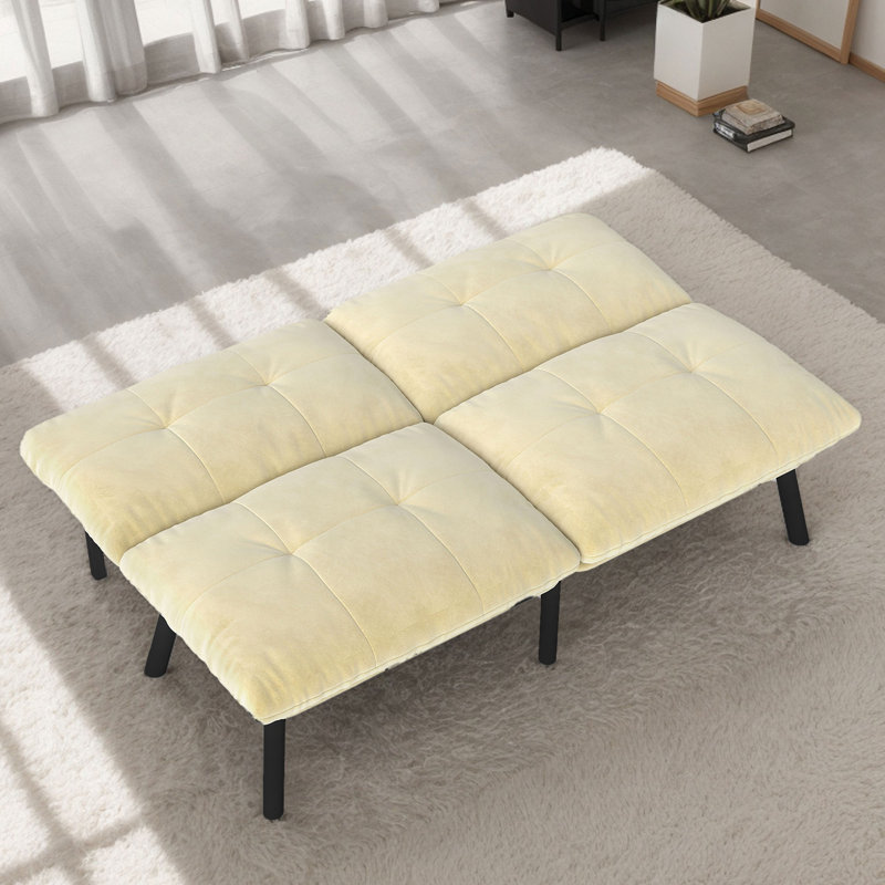 Canapé-lit futon inclinable en velours de 63 po avec dossiers réglables divisés réglables en velours, Beige Velvet