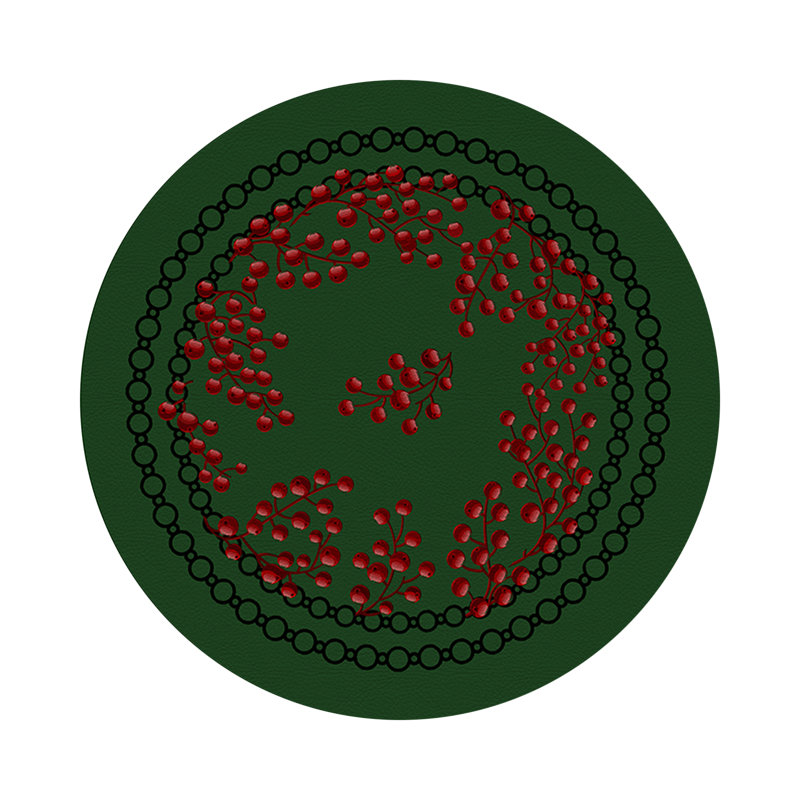 Christmas Berries Vegan Leather Round Pebble Placemat, Red Green
