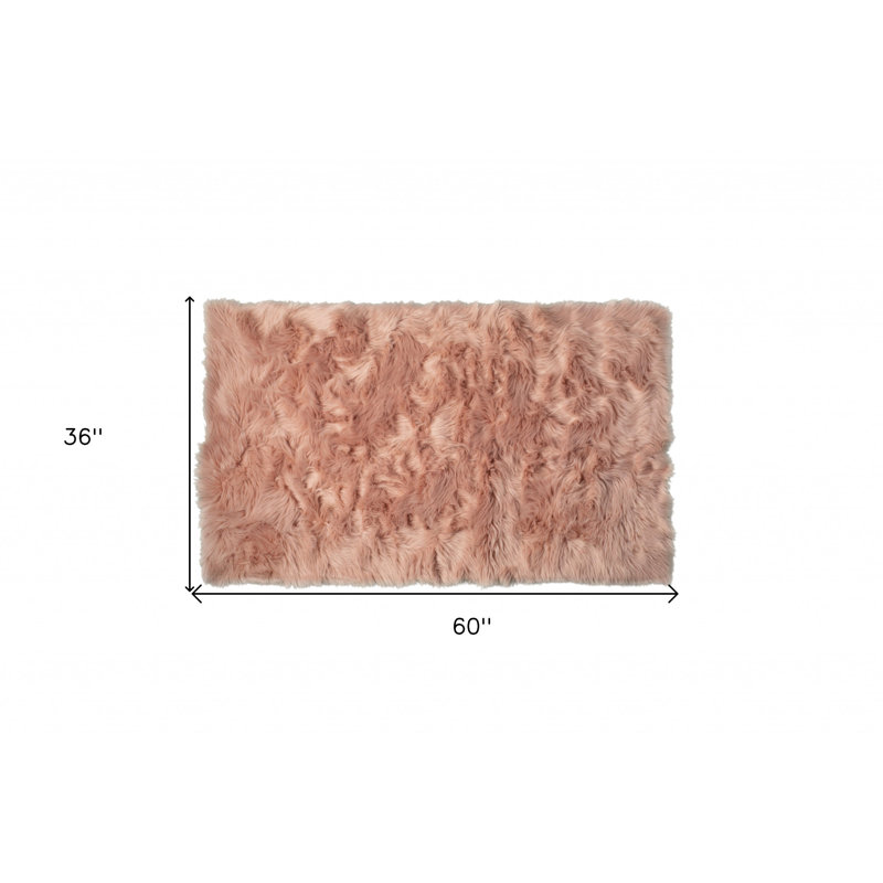 3' X 5' Dusty Rose Faux Fur Non Skid Area Rug