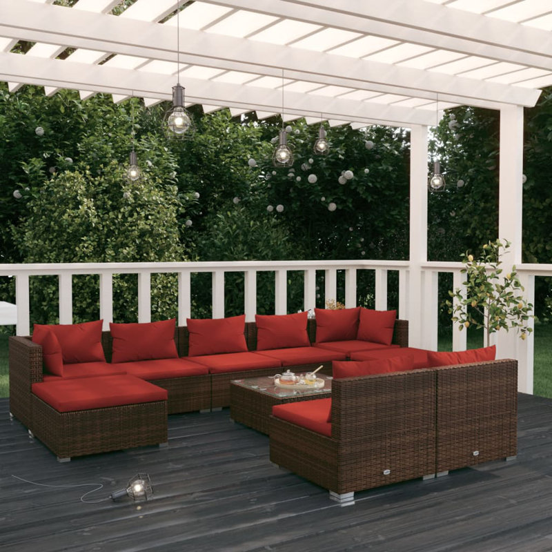 10 Piece Lounge Sofa Seating Group, Gray, Brown
