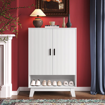 Wavy Relief Double-Door Shoe Cabinet with Adjustable Shelves, Open Storage, Modern Minimalist Storage Solution