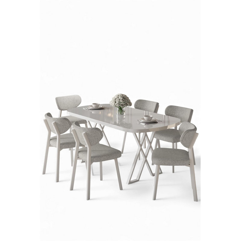Ensemble de table et chaises de salle à manger (7 pièces), 7 pièces : table, 6 chaises, Gris, Blanc