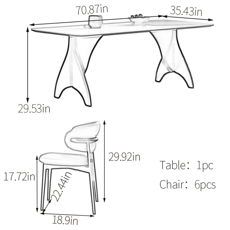 Ensemble de table de salle à manger simple en frêne, H 29,53 po x L 70,87 po x l 35,43 po, Tanné