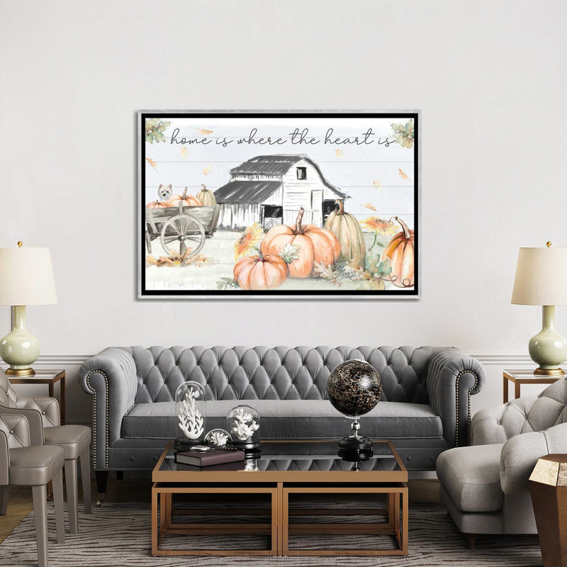 «Pumpkin Barn» par Patricia Pinto, reproduction d'impression sur papier, H 40 po x l 60 po x P 1,5 po, Pas de tapis