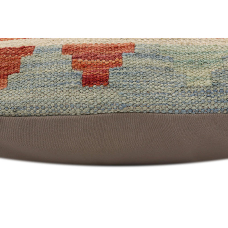 Coussin rustique Kilim, Orange / Bleu / Beige, H 20 po x l 20 po