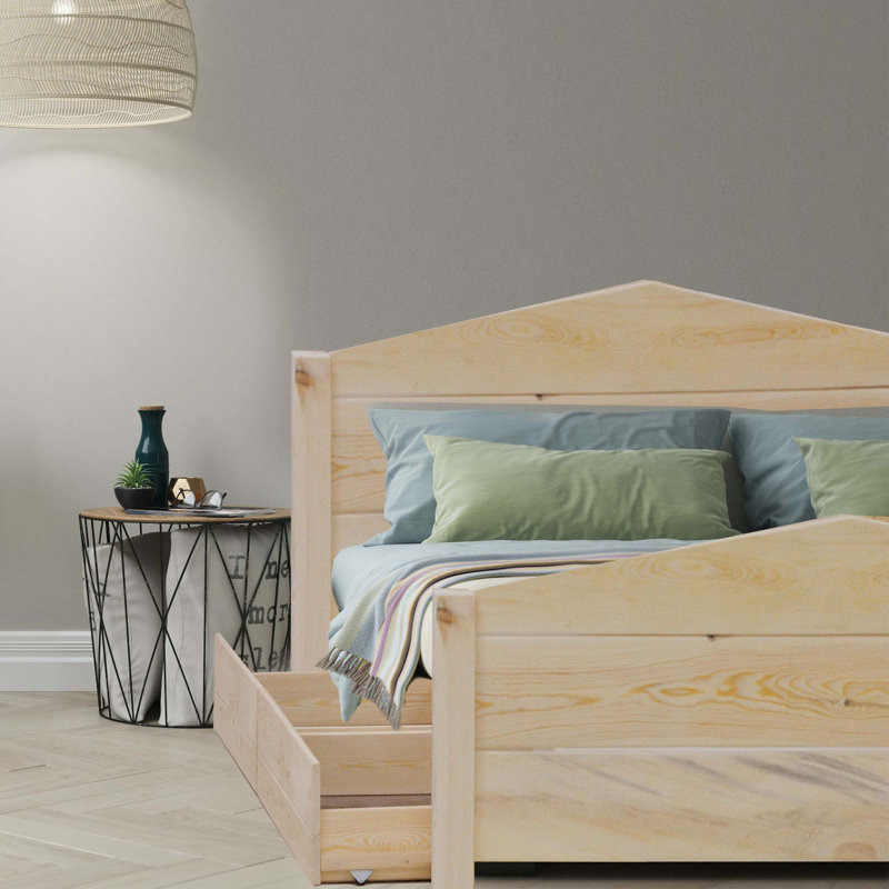 Pine Solid Wood Spindle Bed with Drawers, 49" x 84"