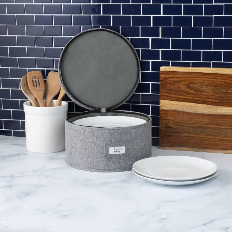 Rangement pour assiettes en tissu avec séparateurs en feutre