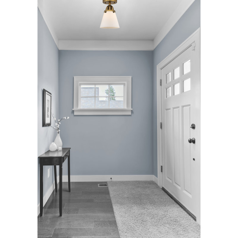 Plafonnier semi-encastré en verre à DEL, Blanc mat, H 9,25 po x l 6,25 po x P 6,25 po, Laiton brossé