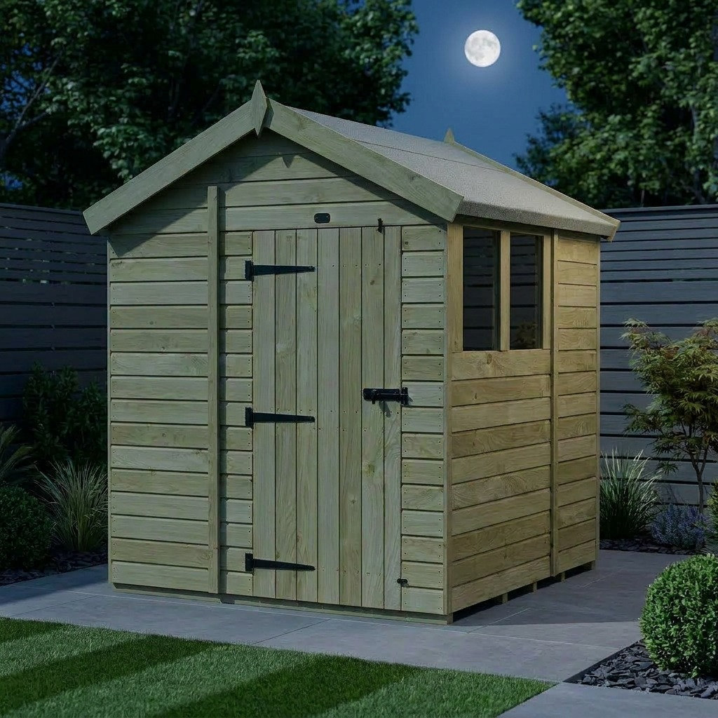 Total Sheds 6ft x 6ft Apex Garden Shed - Single Door - With Windows - Pressure Treated Timber - UK Manufactured
