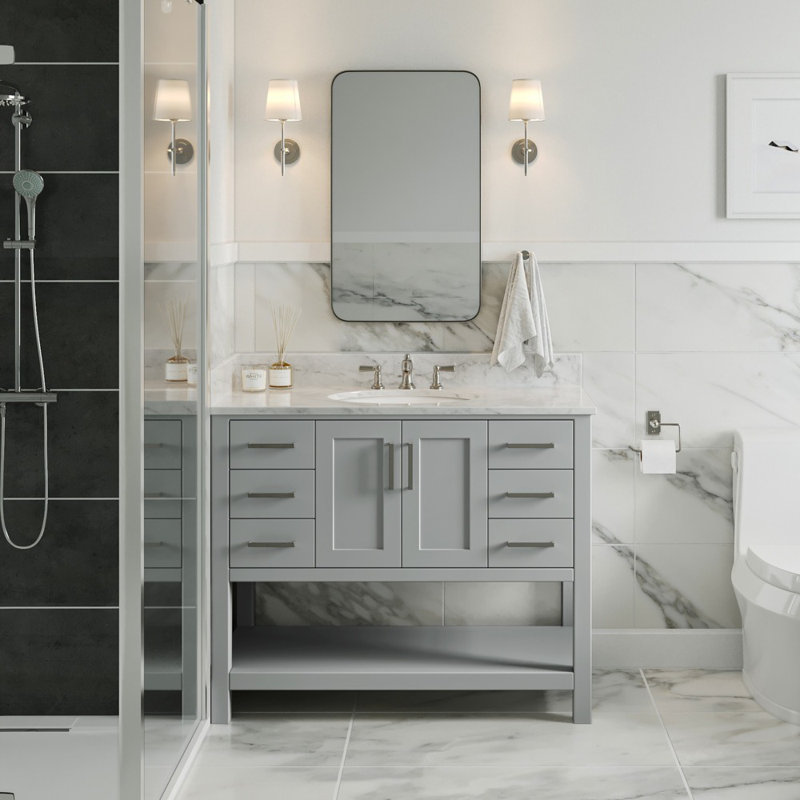 Magnolia Bath Vanity Rectangular Basin S061SCW2R, Oval, Gray, 43"