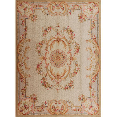 Savonnerie One-of-a-Kind 9' X 12' Wool Area Rug in Beige