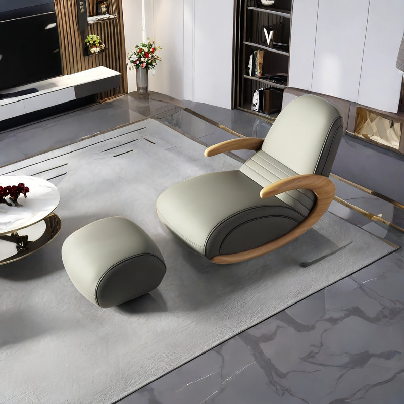 Chaise berçante en bois massif, Gris