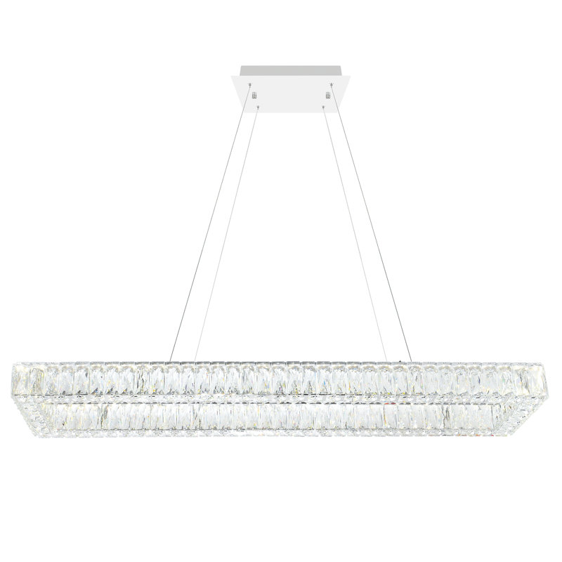 52'' Chrome Rectangular Chandelier for Kitchen Island, Dining Room, or Foyer – 1-Tier Integrated LED Light Fixture, BACL Certified, 3-Year Warranty