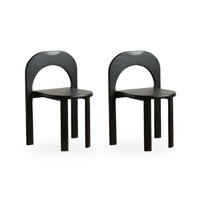 Chaises de salle à manger modernes et simples en bois d'hévéa massif avec dossiers empilables, Noir