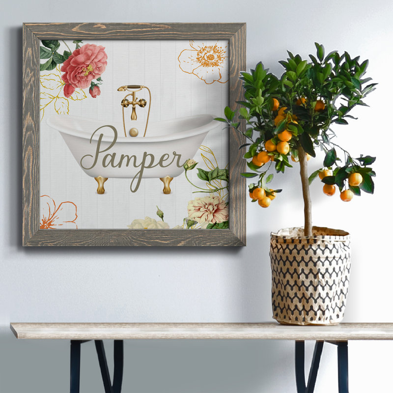 Pamper - peinture sur toile encadrée, Toile avec cadre gris patiné, H 17 po x l 17 po x P 1,5 po