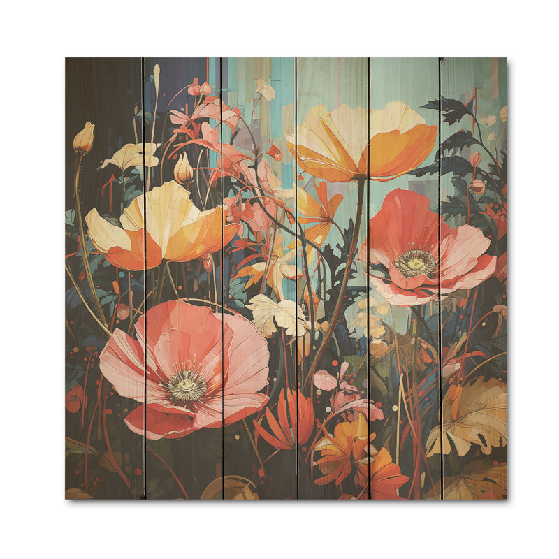 Wild Plants Burst With Fierce Harmony - Art sur bois de pin naturel, H 30 po x l 30 po