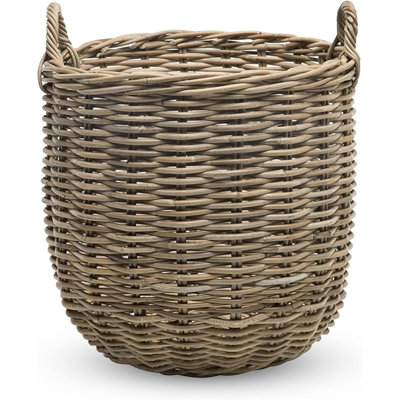 Round Rattan Storage Basket – Gray-Brown – Handwoven Basket With Handles For Home Organization And Décor