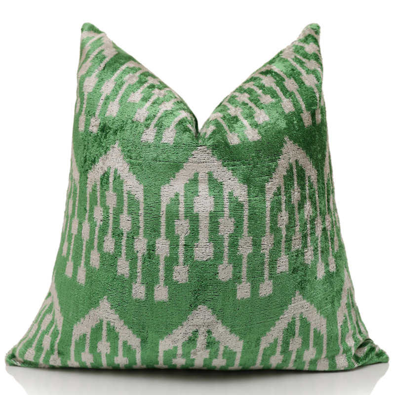 Oreiller en velours de soie tissé à la main vert 20 po x 20 po Ikat | Coussin Luxury