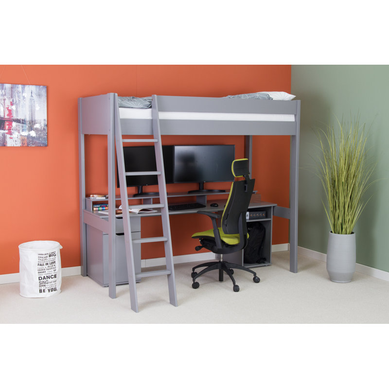 Abbyville European Single (90 X 200 Cm) High Sleepers with Desk Included, Grey