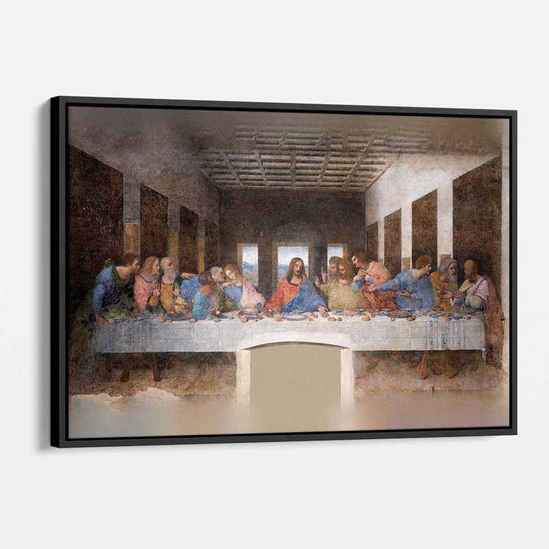 «Arshiya Brown Last Supper» par Leonardo Da Vinci, reproduction sur toile, H 12 po x l 16 po, Cadre flottant noir