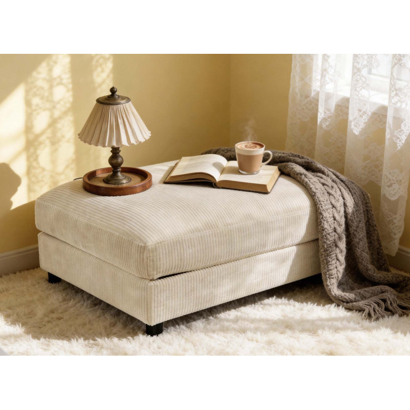Repose-pieds moderne rembourré en velours côtelé, Beige