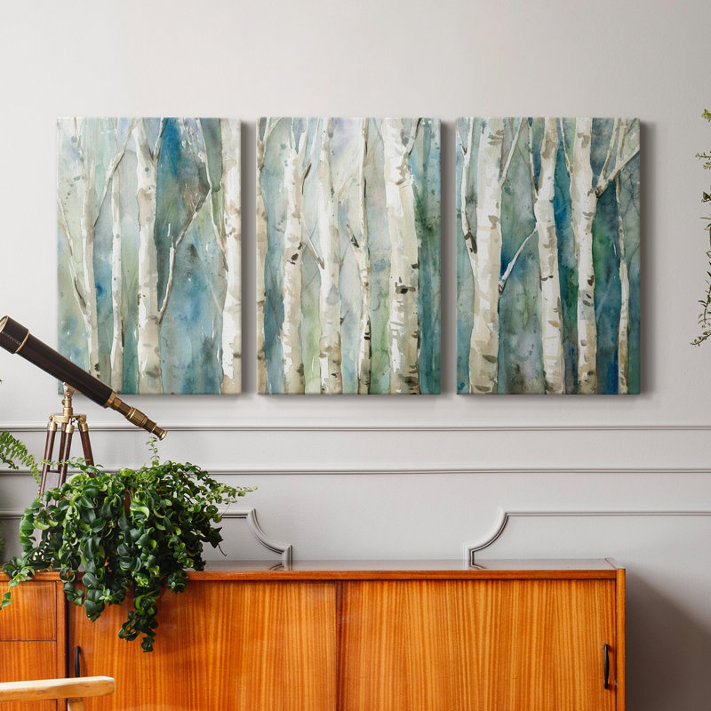 Birch River Walk - ensemble de 3 peintures sur toile tendue, H 18 po x l 36 po x P 1 po