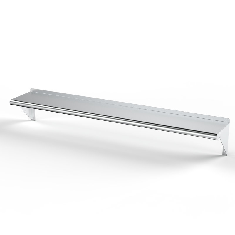 Tablette murale utilitaire en métal., H 9 po x l 60 po x P 10 po, Acier inoxydable