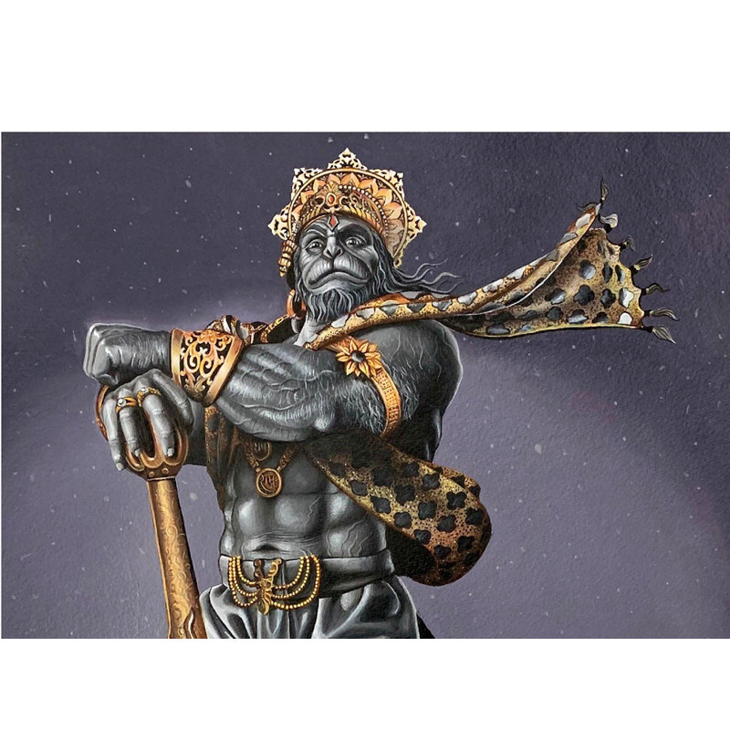 Dieu de la force Hanuman, peinture | Acrylique sur papier | Décoration murale
