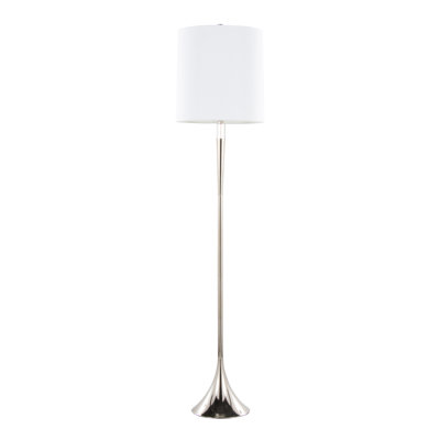 Ensemble de 2 lampadaires en métal nickelé poli, cristal K9 transparent, abat-jour cylindrique en lin blanc, interrupteur rotatif à 3 positions. Lampe sur pied moderne pour salon ou chambre. Ampoules non incluses.
