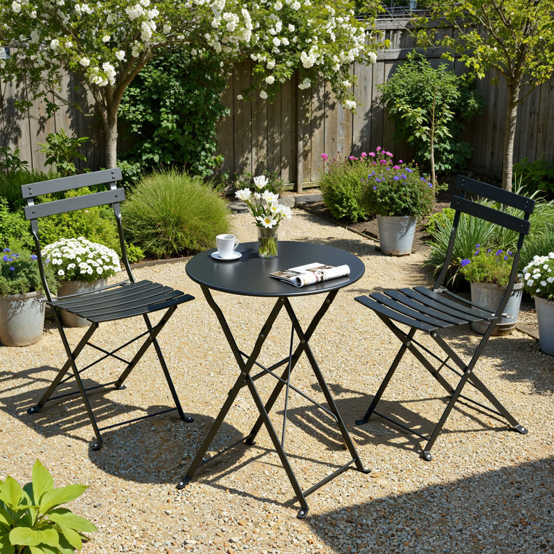 2 - Person Patio Dining Set with Rectangular Table, Black