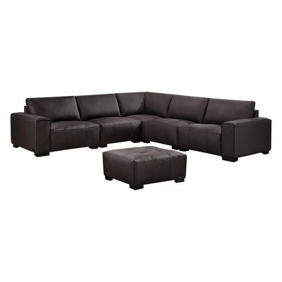 Fawcette 112" Wide Genuine Leather Symmetrical Modular Corner Sectional with Ottoman
