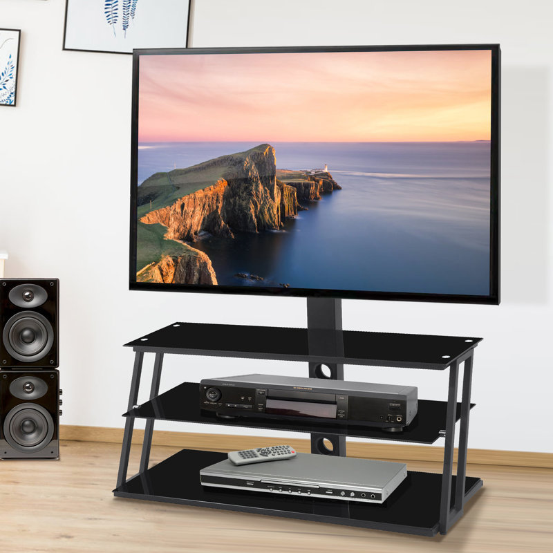 Support de téléviseur en verre noir pivotant pour téléviseurs de 32 à 65 pouces, verre trempé, compatible avec de nombreux modèles et offrant un grand confort d'utilisation.