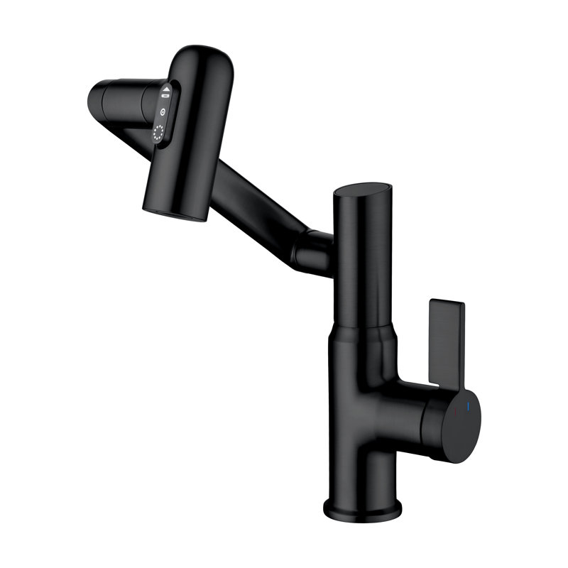 Matte Black Rotatable Bathroom Faucet with Temperature Display