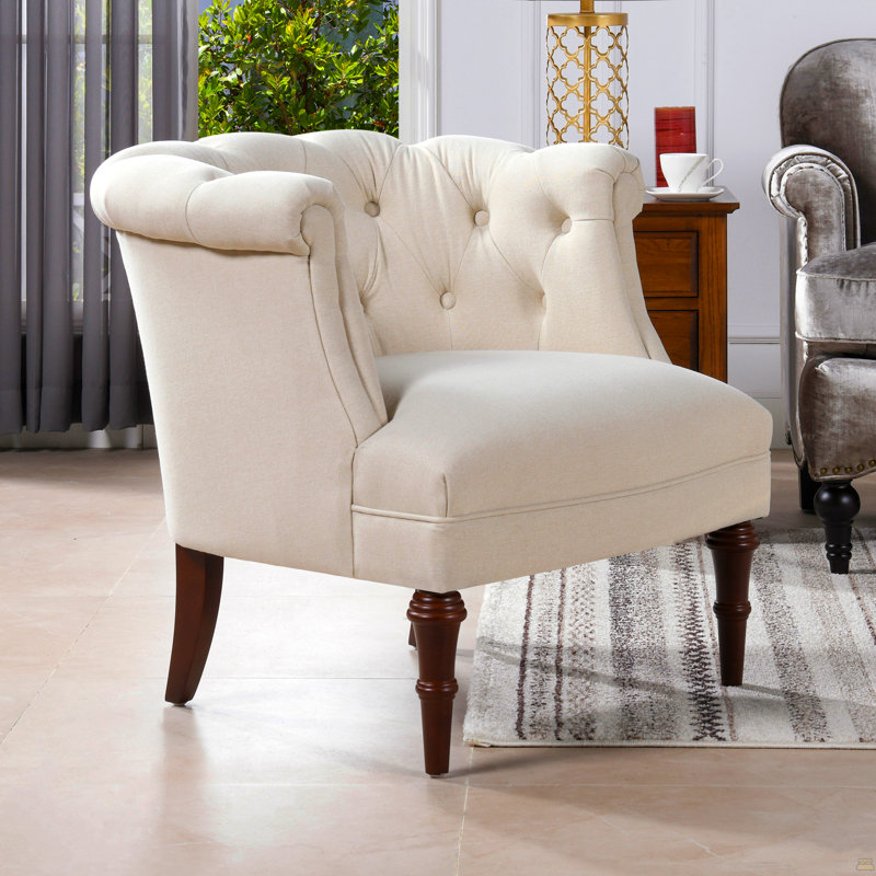Chaise d'appoint capitonnée, polyester beige ciel neutre, Polyester brun