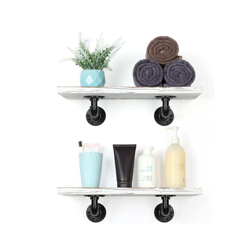 Ensemble de 2 tablettes flottantes rustiques blanches pour le salon, la cuisine, le couloir et le bureau, Blanc rustique