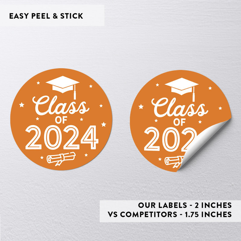 2024 autocollants de graduation, rouge, cadeaux de fête, paquet de 40 en vrac, 2 pouces, Orange