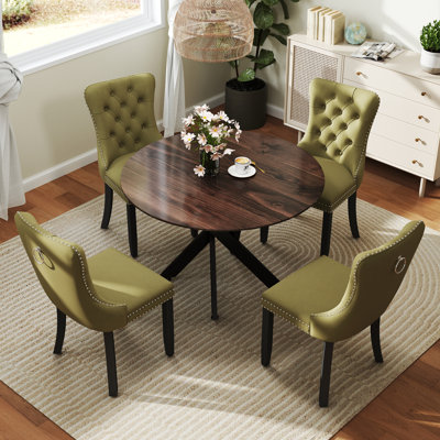 Round Wood Dining Set with Tufted Dining Chair