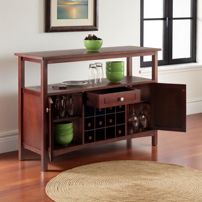 Eslick 12-Bottle Storage Grid Walnut Finish Buffet Cabinet, 31.81" H X 45.33" W X 15.49" D