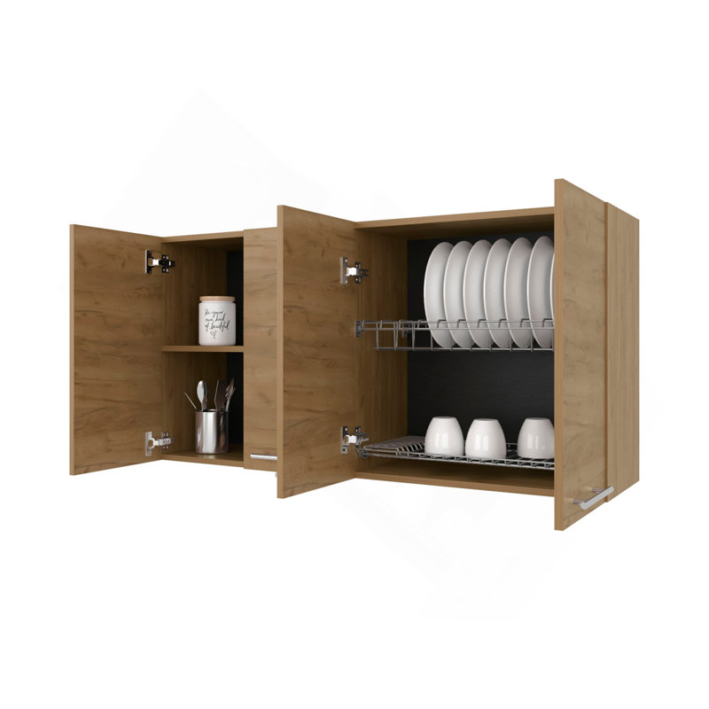 Armoire murale en mélamine avec portes Lyman, chêne naturel 4 portes