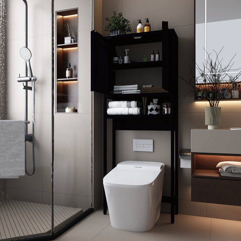 Support de rangement polyvalent pour la toilette et les salles de bain indépendantes, conception peu encombrante en noir