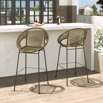 Ferrara Outdoor Patio Faux Wicker Barstool, Set Of 2 by Dovecove