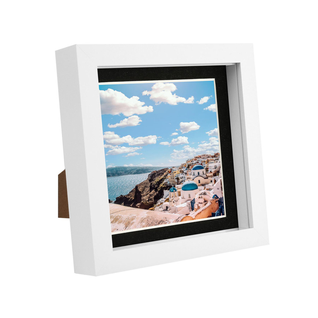 Nicola Spring - 6" x 6" White 3D Box Photo Frame - 4" x 4" Mount - Black