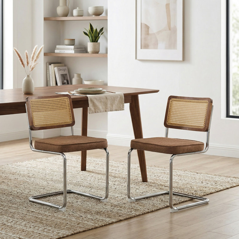 Ensemble de 2 chaises de salle à manger de style moderne Mid-Century rembourrées en velours, Lin café