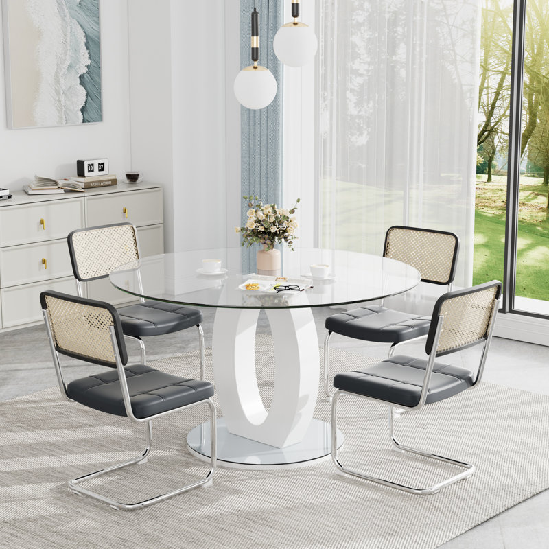 Table de salle à manger ronde à piédestal pour 4 à 6 personnes, Noir, noir, noir, noir, 5