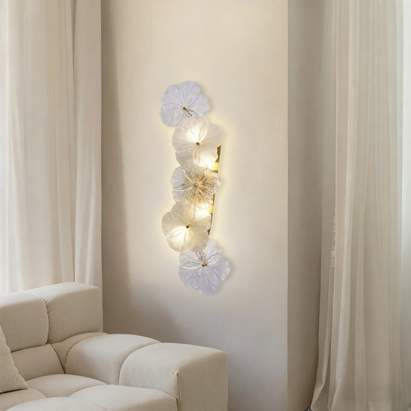 French Luxury Floral Wall Sconce With Glass Petals, Includes 4 G9 Tri-color Bulbs