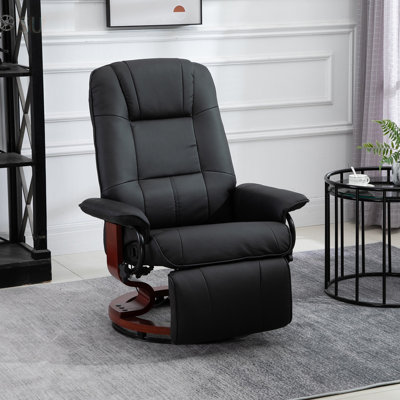 Faux Leather Manual Recliner With Adjustable Swivel, Footrest, And Wrapped Wood Base For Living Room Comfort, Recliner