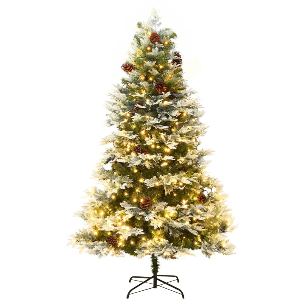 Künstlicher Weihnachtsbaum 120 cm Grün mit LED-Leuchten in Warmweiß, Tannenzapfen, Beeren und Ständer