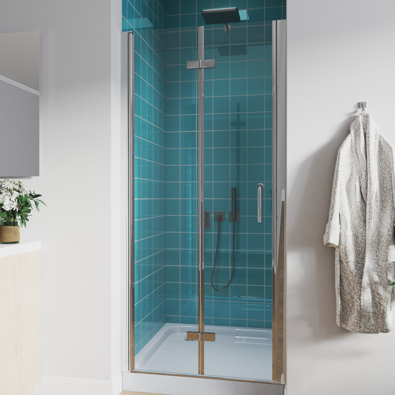34"-35.25" W X 72" H Pivot Swing Frameless Bifold Glass Shower Door, Chrome