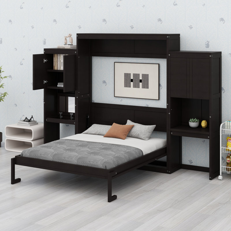 Murphy Bed With Desk, Vanity And Cabinets, Espresso